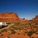 A motorhome on the highway near Arches National Park in Utah.