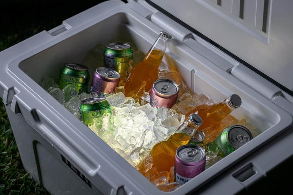 A Starbright rechargeable Cooler Light in an ice chest full of drinks. Photo courtesy Amazon.com.